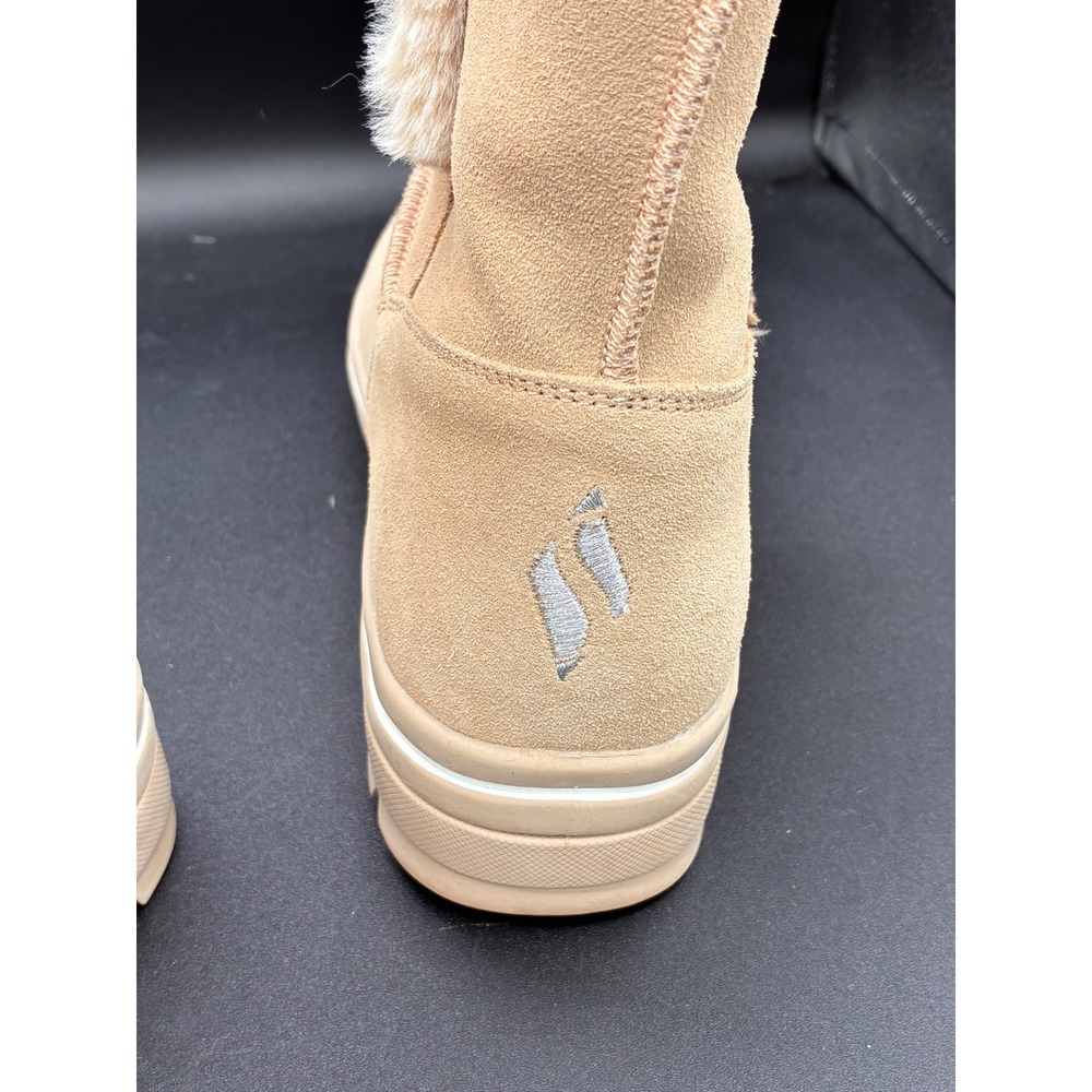 Skechers Keep Sneaks 49864 Women Sand Leather Faux Fur Winter Boots Size 7 - Picture 5 of 9